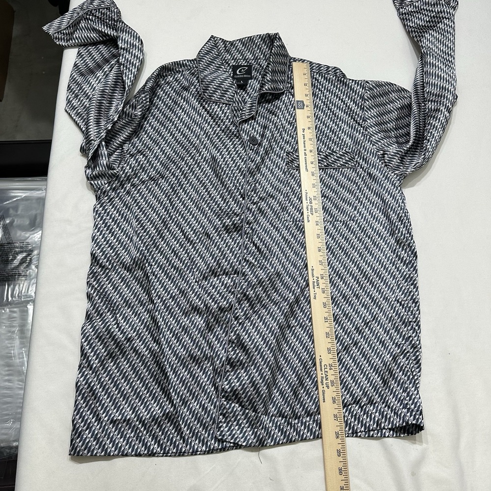 Claudio Nucci Men's Lounge Shirt L Black White Button Front Ramie Pajama‎ Top - Picture 7 of 9